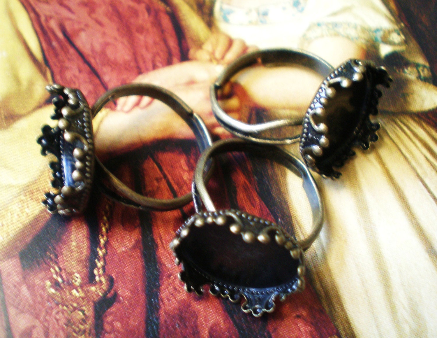 Adjustable ring blanks 4 bronze metal ring settings