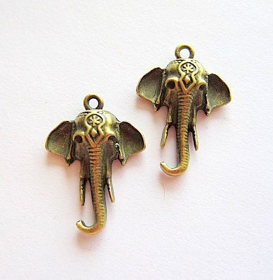 6 Elephant pendant jewelry charms antique bronze metal earring dangles