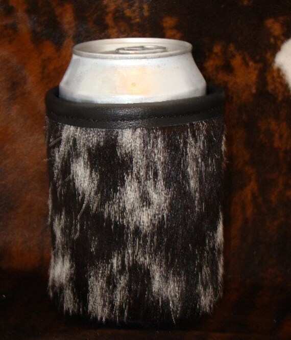 Cowhide Leather Can Koozie Exotic Bold by MontanaRedSkyDesigns