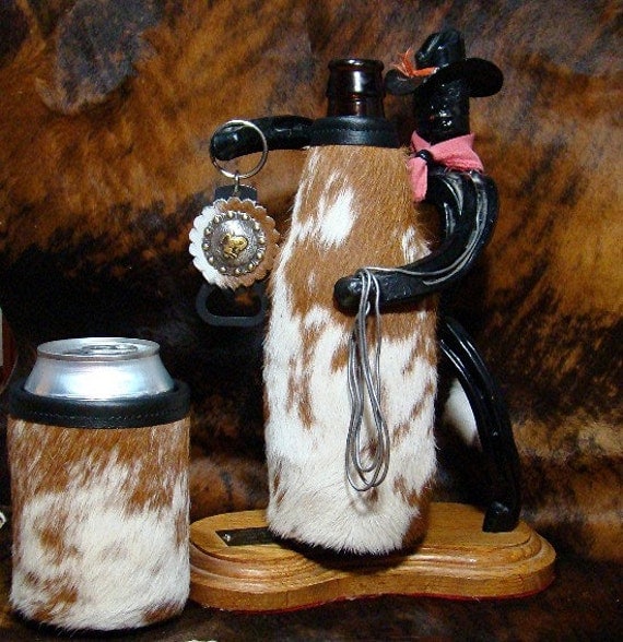 Set of 2 Cowhide Leather Beer Bottle and by MontanaRedSkyDesigns