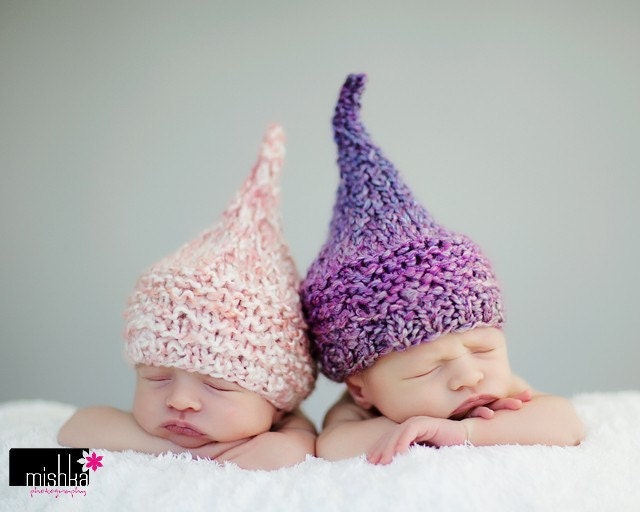 KNIT BABY HAT for 6-9 Month Old Baby, Baby Girl Hat Raspberry Pink and White or Purple & Pink Yarn, Photography Prop