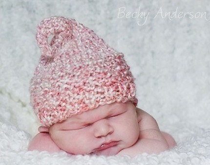 ELF BABY HAT Knit Newborn Baby Hat, Red or Pink Yarn, Photography Prop