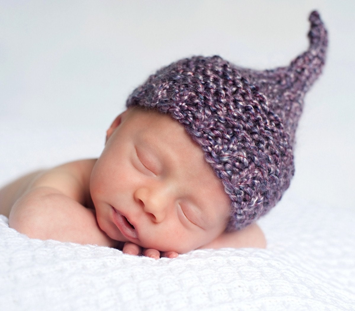 ELF HAT Knit for NEWBORN, Purple Yarn, Photography Prop
