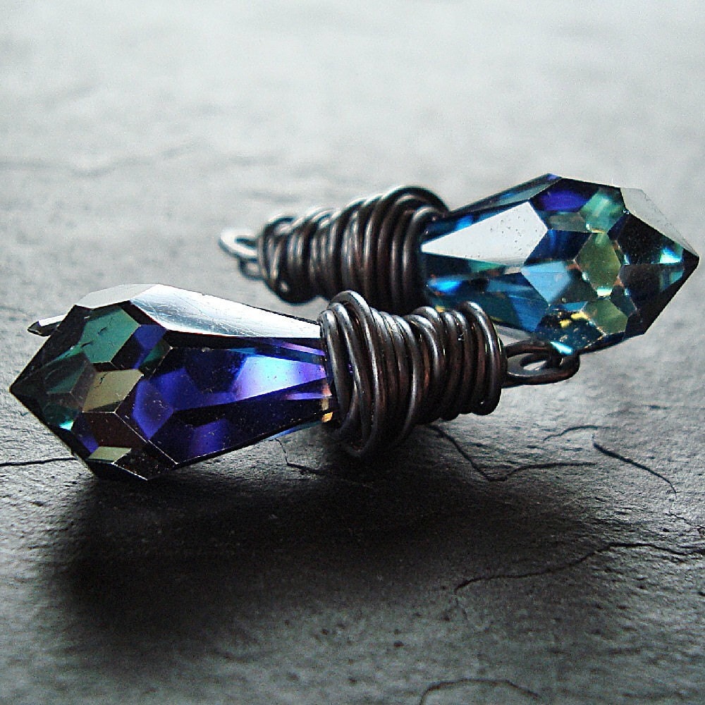 Bermuda Blue Crystal Oxidized Sterling Silver Dangle Earrings - Oracle