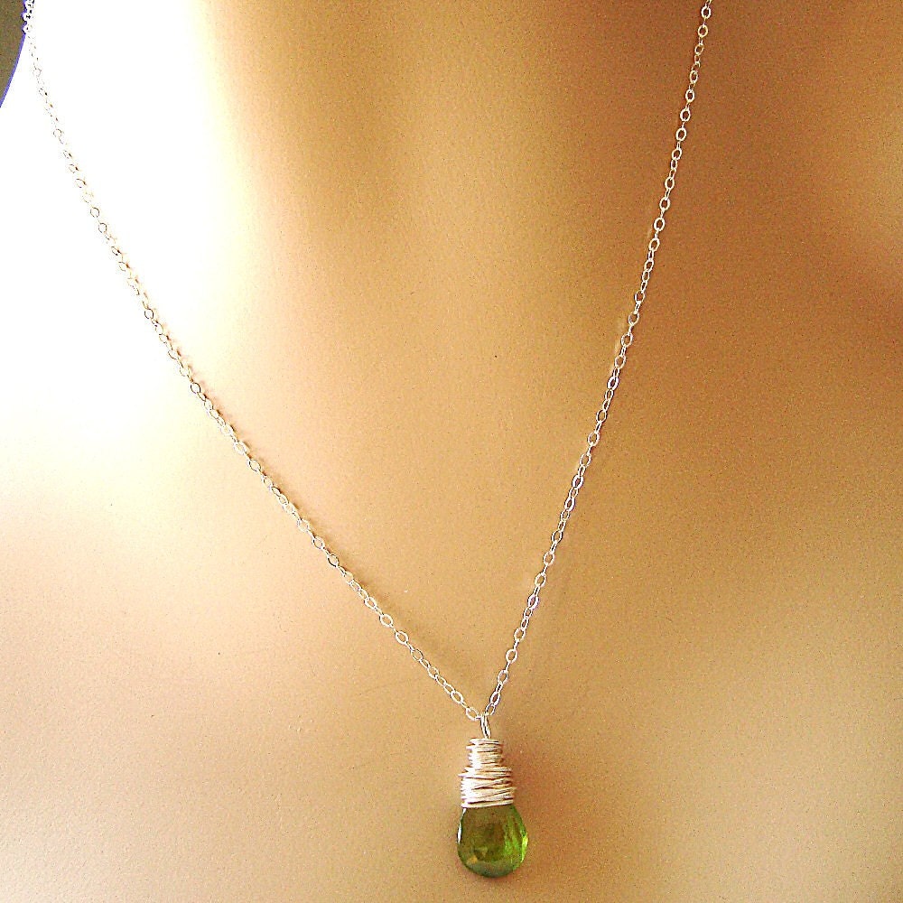 Natural Peridot Teardrop Sterling Silver Necklace - Crisp