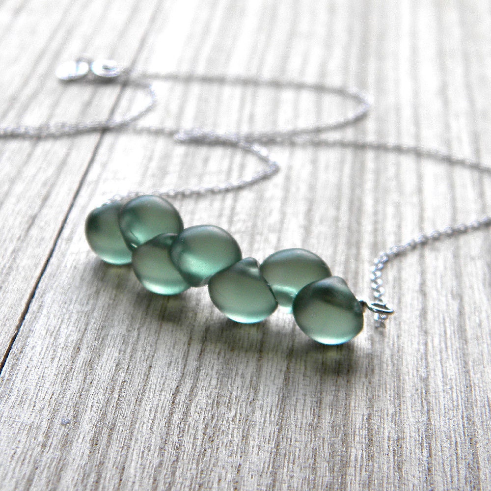 Pastel Necklace, Frosted Mint Green Glass Sterling Silver Necklace Spring Fashion Bridesmaid - Garden Party