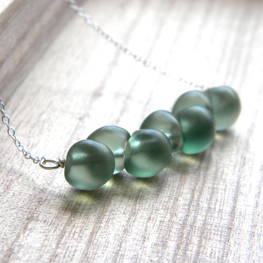 Pastel Necklace, Frosted Mint Green Glass Sterling Silver Necklace Spring Fashion Bridesmaid - Garden Party