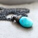 Turquoise Necklace, Aqua Blue Turquoise Teardrop Oxidized Sterling Silver Wire Wrapped Necklace Turquoise Jewelry - Roswell