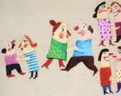 Dance Party / Print of original illustration / Beige back ground / Dancing around / Holding each other / couples / Children illustration