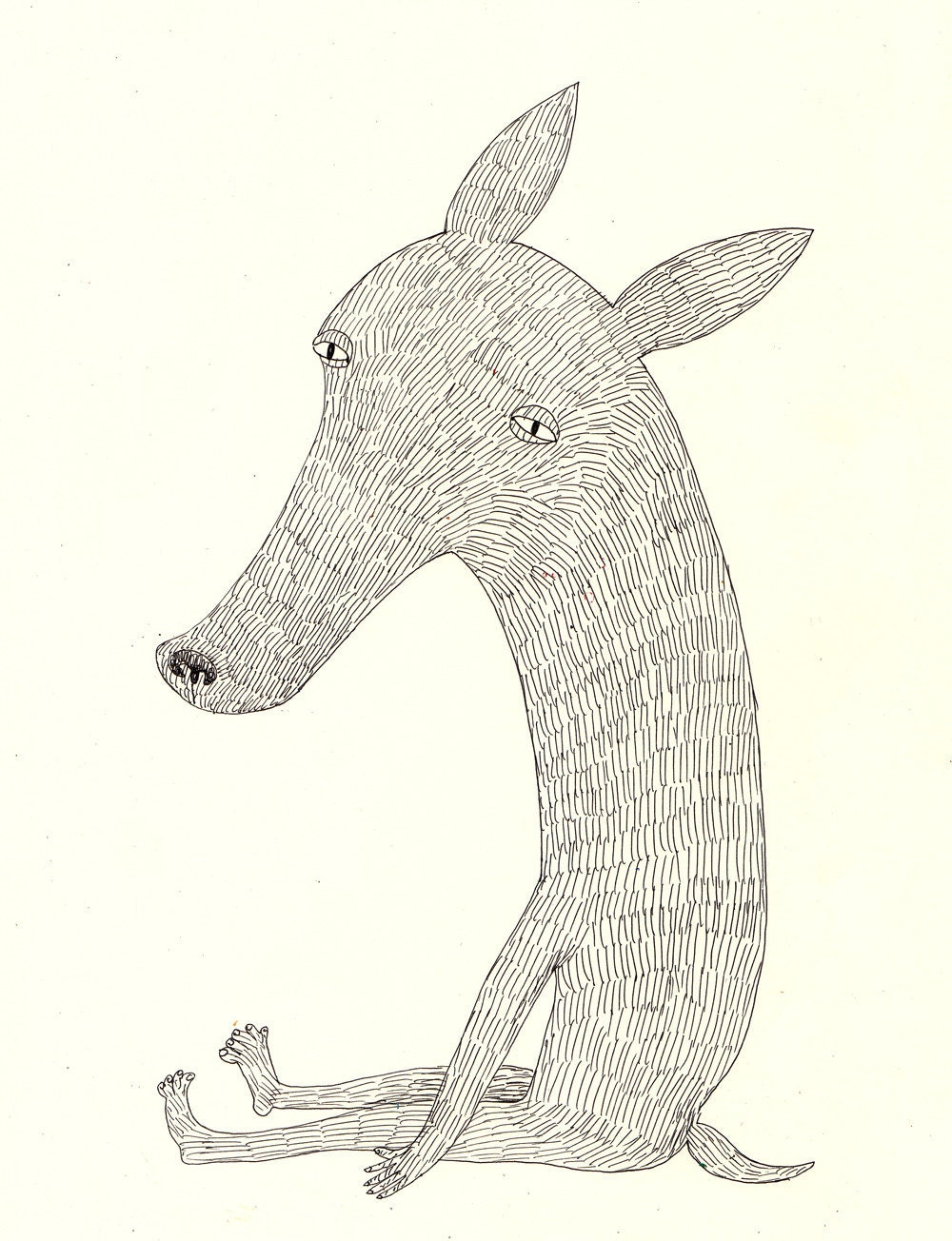 Still waiting for you / Funny animal / Hairy animal / ORIGINAL ILLUSTRATION /  Many lines / White / Sad story  / Feeling tierd