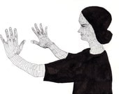 warmth / ORIGINAL DRAWING / Black and white / Hand gesture / Home decor / Woman body / Black shirt