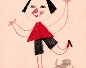 Standing on One Leg / ORIGINAL ILLUSTRATION / Children illustration / Red dreww / Funny characters / Red nose / Waving around