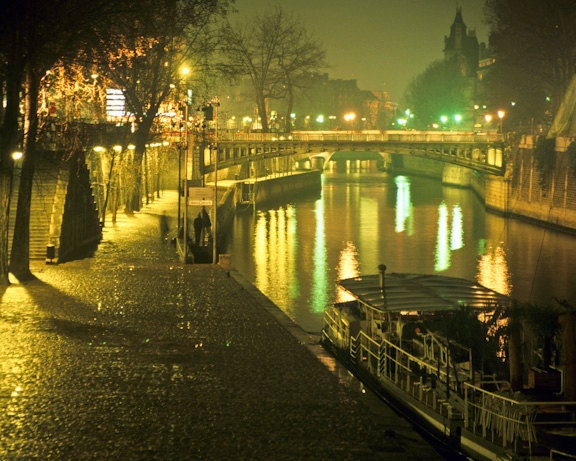 Foggy Night in Paris - photograph Seine photo bridge evening misty quay boat pont neuf isle france - Foggy Night on the Seine