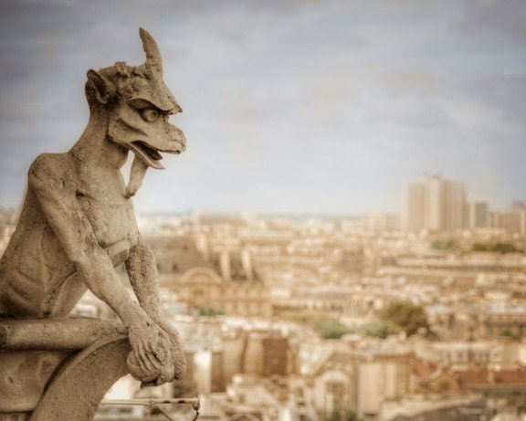 Gargoyle photograph, Hunchback of Notre Dame, Quasimodo, Victor Hugo, monster, Paris, Parisian Cathedral, France, French, - Gargoyle 2