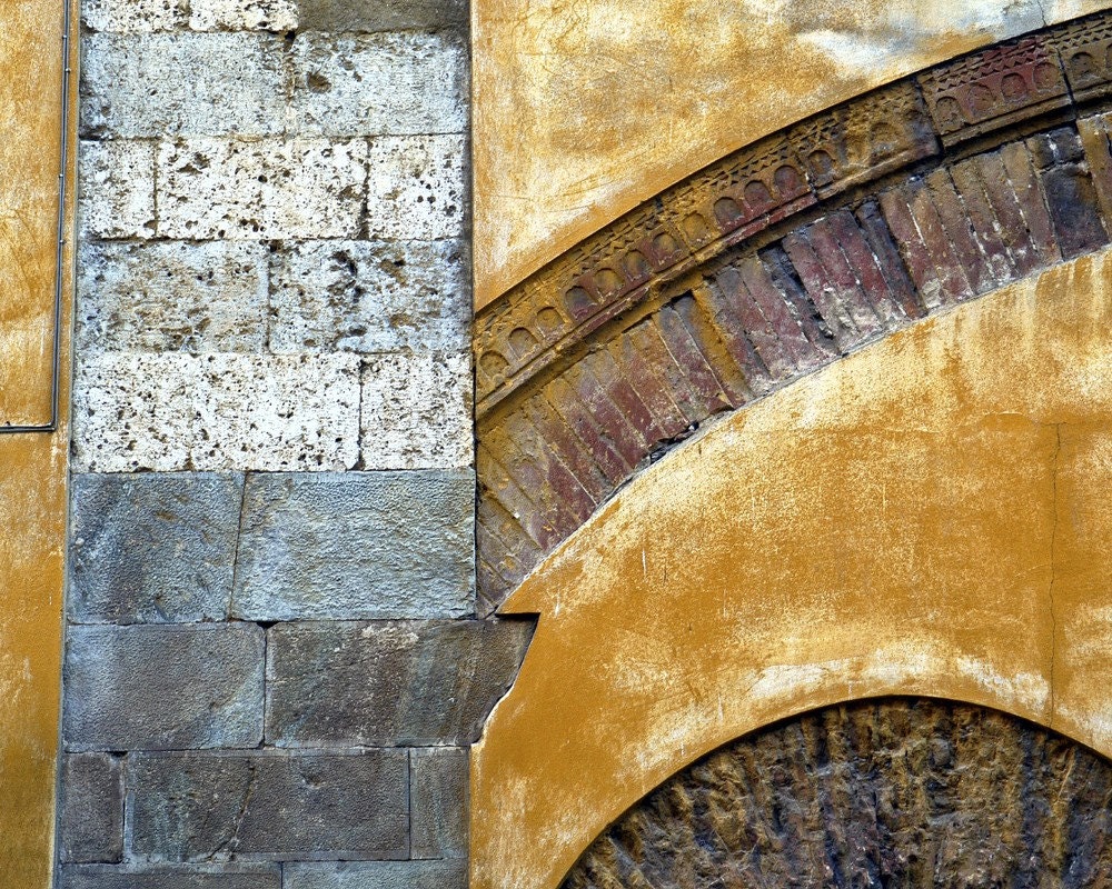 Italian wall abstract photograph, architecture, yellow, ochre, gold, design, brick burnt orange - Sensual Math