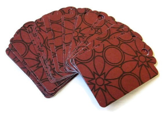 Gift Tag Set of 28 Dark Red Black Floral Print