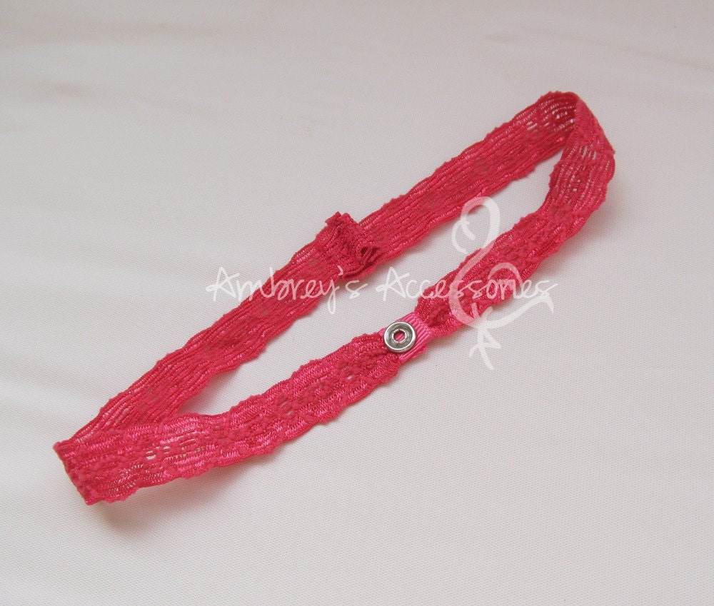 Hot Pink Cherry Lace Headband, Interchangeable Snap Headband
