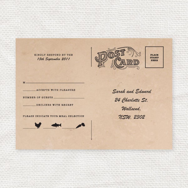 vintage rsvp postcard - printable file