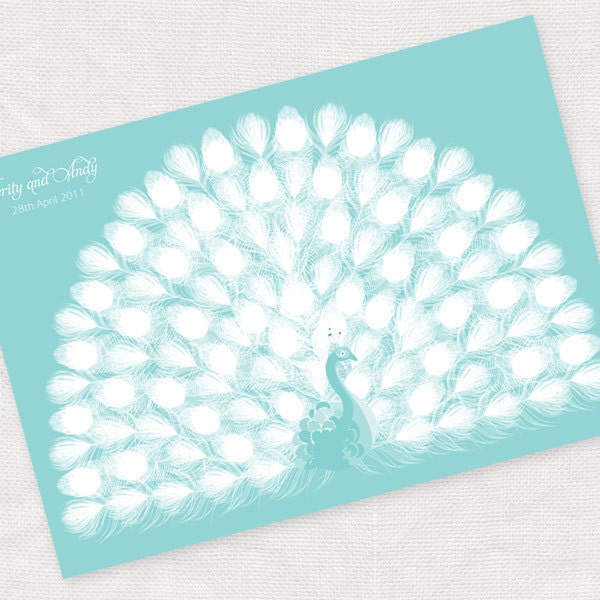 stylised fingerprint  peacock guest book - printable file - thumbprint tree alternative