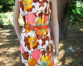 1960's Cotton, Sleeveless, Tropical Shift Dress - Size M-L