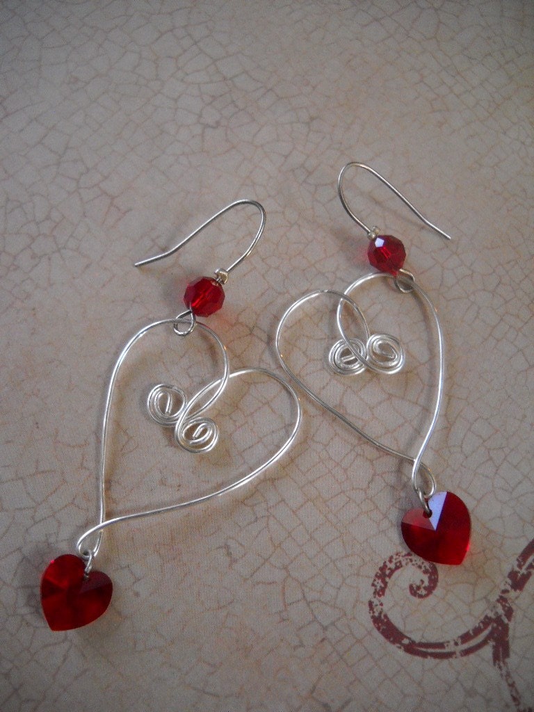 I Love You Baby Swarovski Crystal Red Heart Earrings