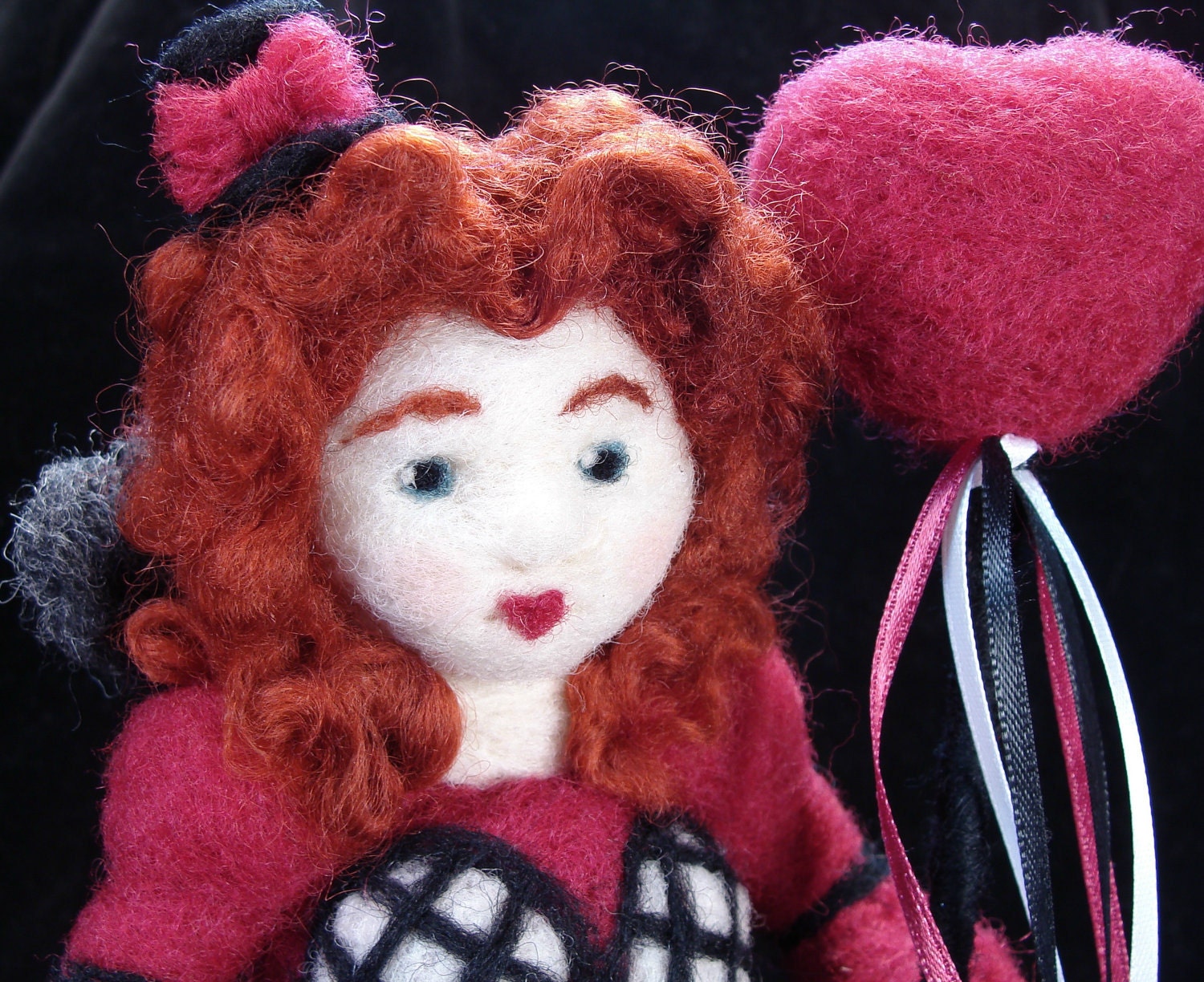 Needle Felted Valentine's Day Art Doll - One-of-a-kind The Queen of Hearts by Bella McBride