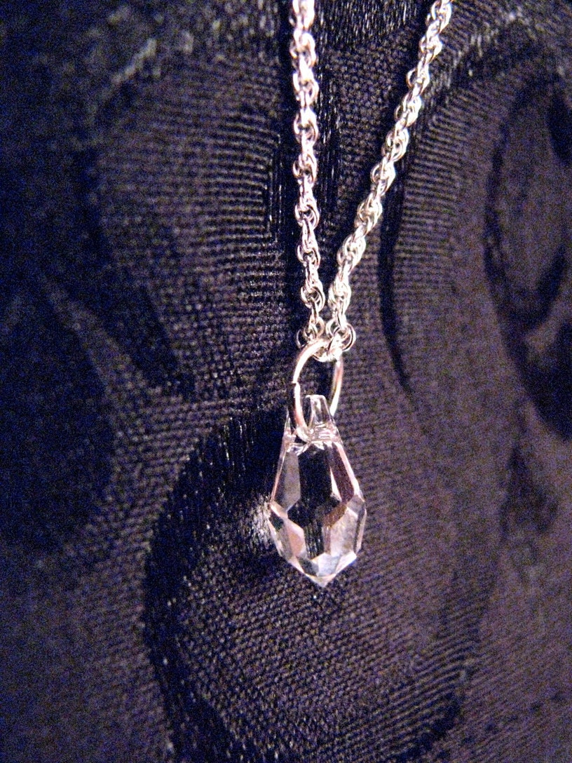 Mon Petite Semi-Precious Clear Swarovski Crystal 11x5.5mm Pendant Necklace Dangles on 925 Sterling Silver chain by LauriJon Studio City (TM)