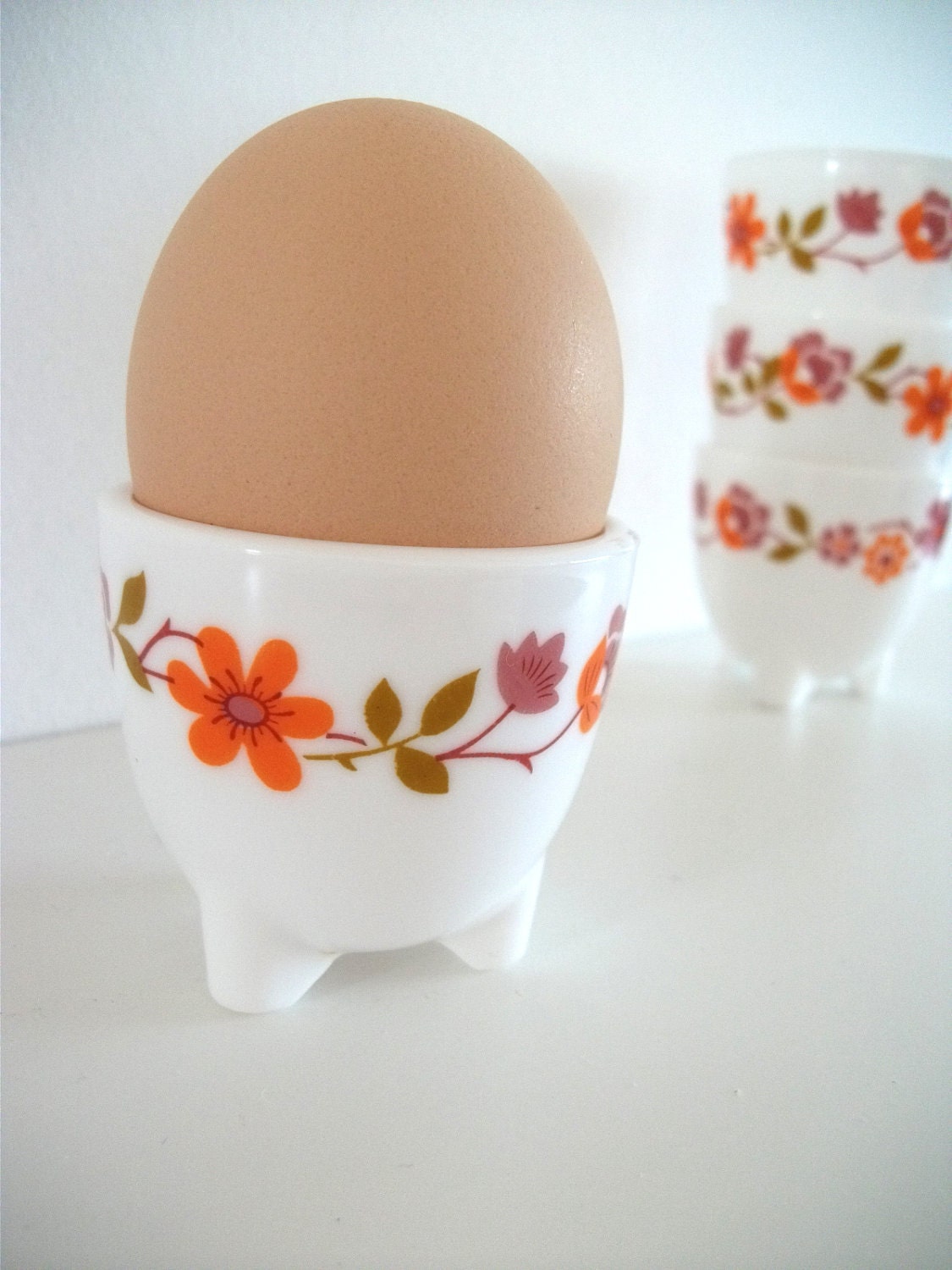 Flower Egg Cup Holders, 4 - White, Glass - Flower Garland