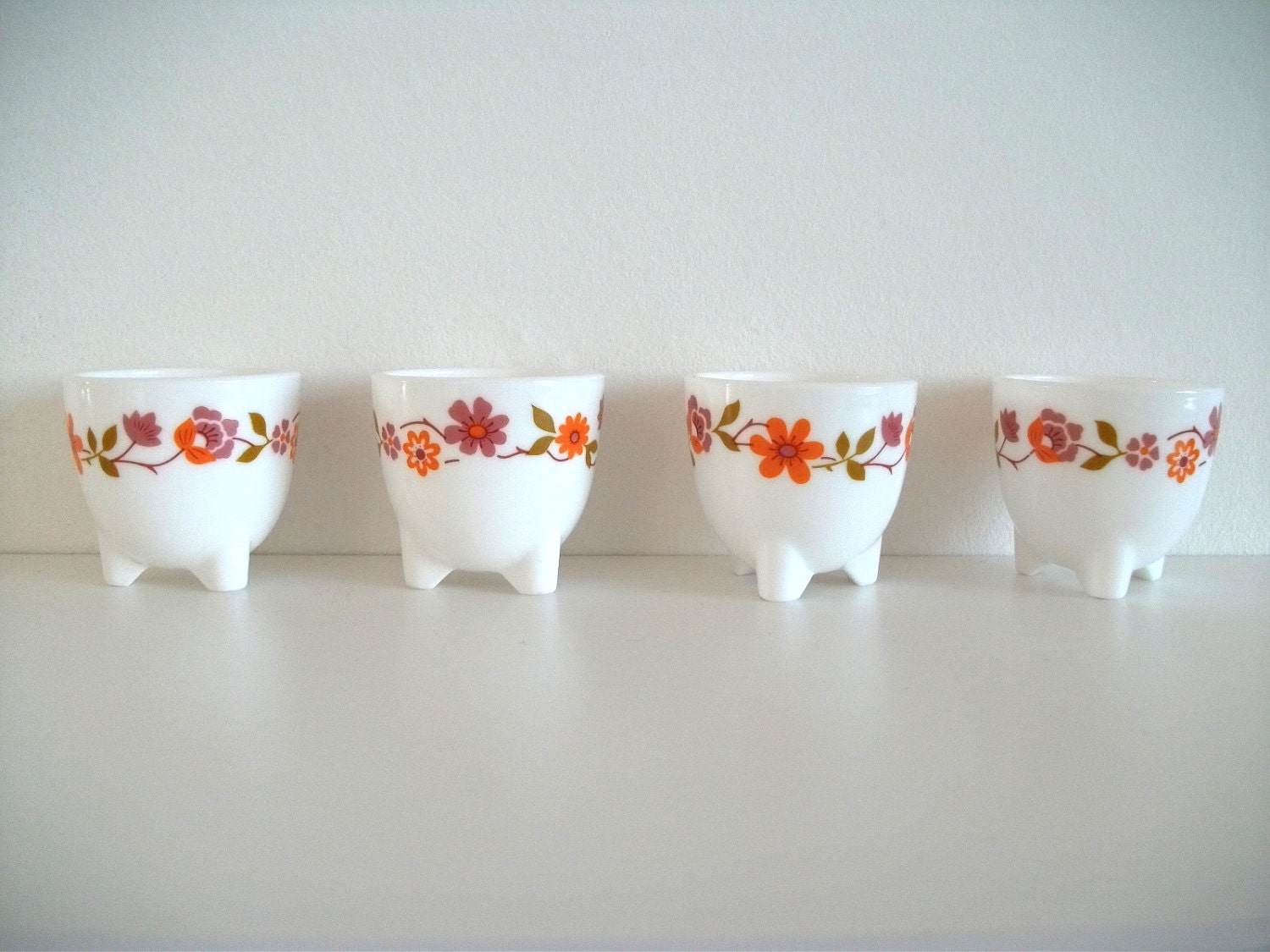 Flower Egg Cup Holders, 4 - White, Glass - Flower Garland