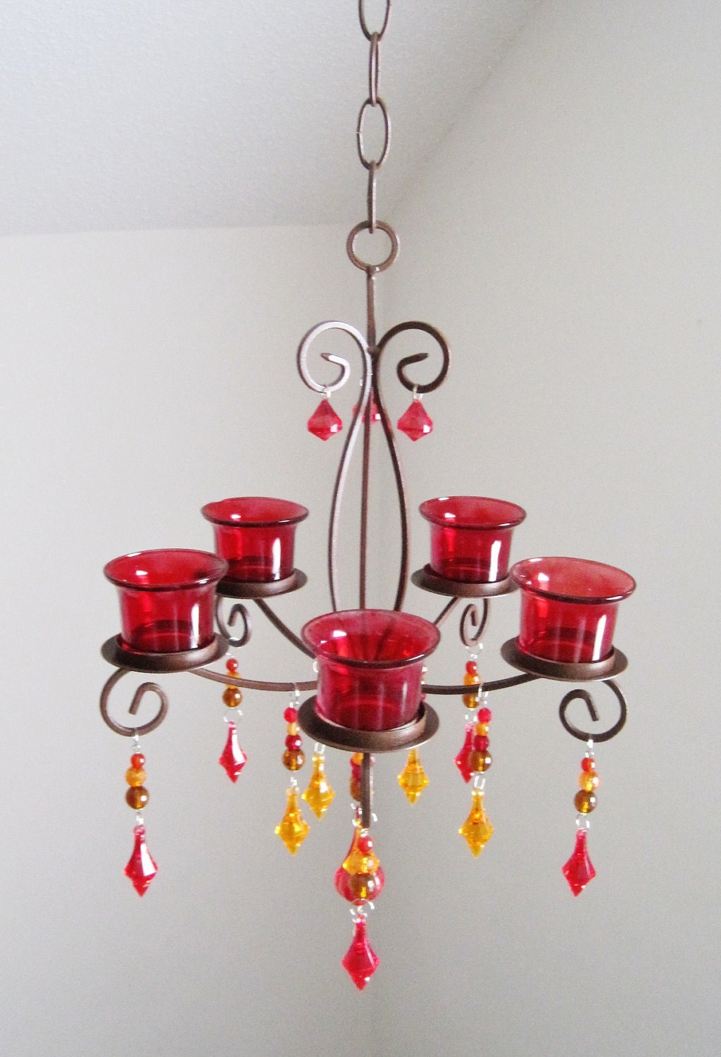 Autumn Splendor Reds Ambers and Oranges Candle Chandelier MADE TO ORDER