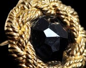 Cocktail statement ring. Black gem. Gold ropes. Repurposed vintage. Adjustable
