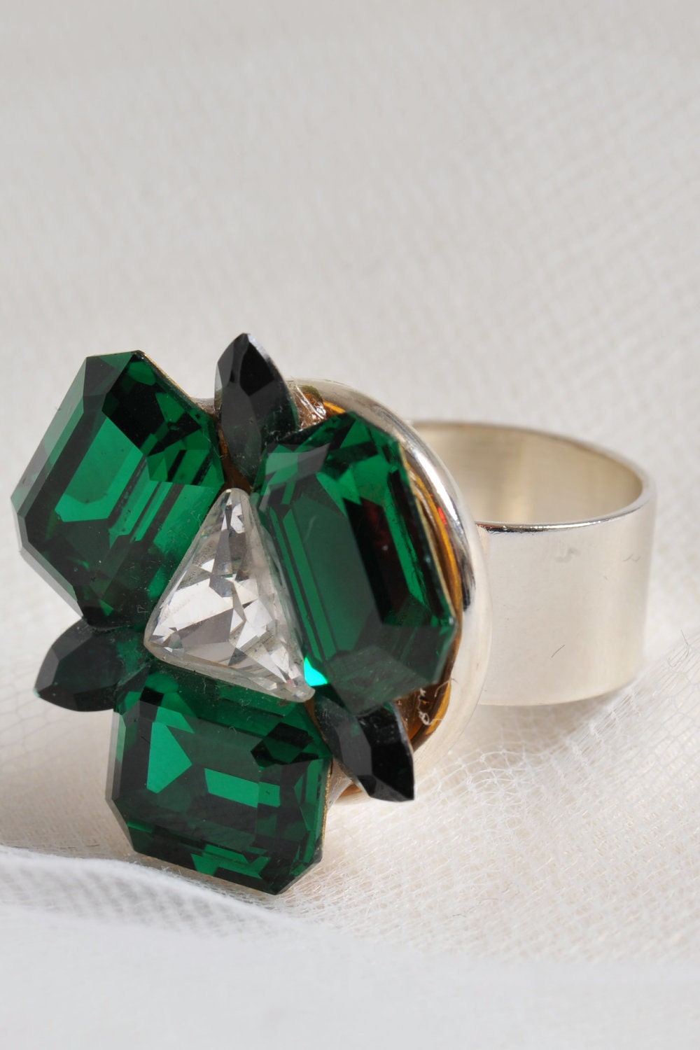 RESERVED FOR KELLIE Cocktail ring. Emerald Green Gems. Repurposed Vintage. Adjustable.