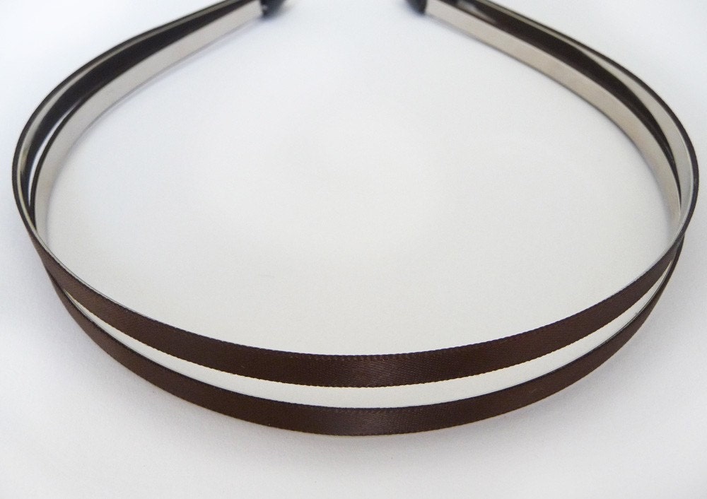 4pcs..6mm(1/4inch) Satin Ribbon Covered Metal(Steel) Headbands in Chocolate Brown with Comfortable Rubber End Tip