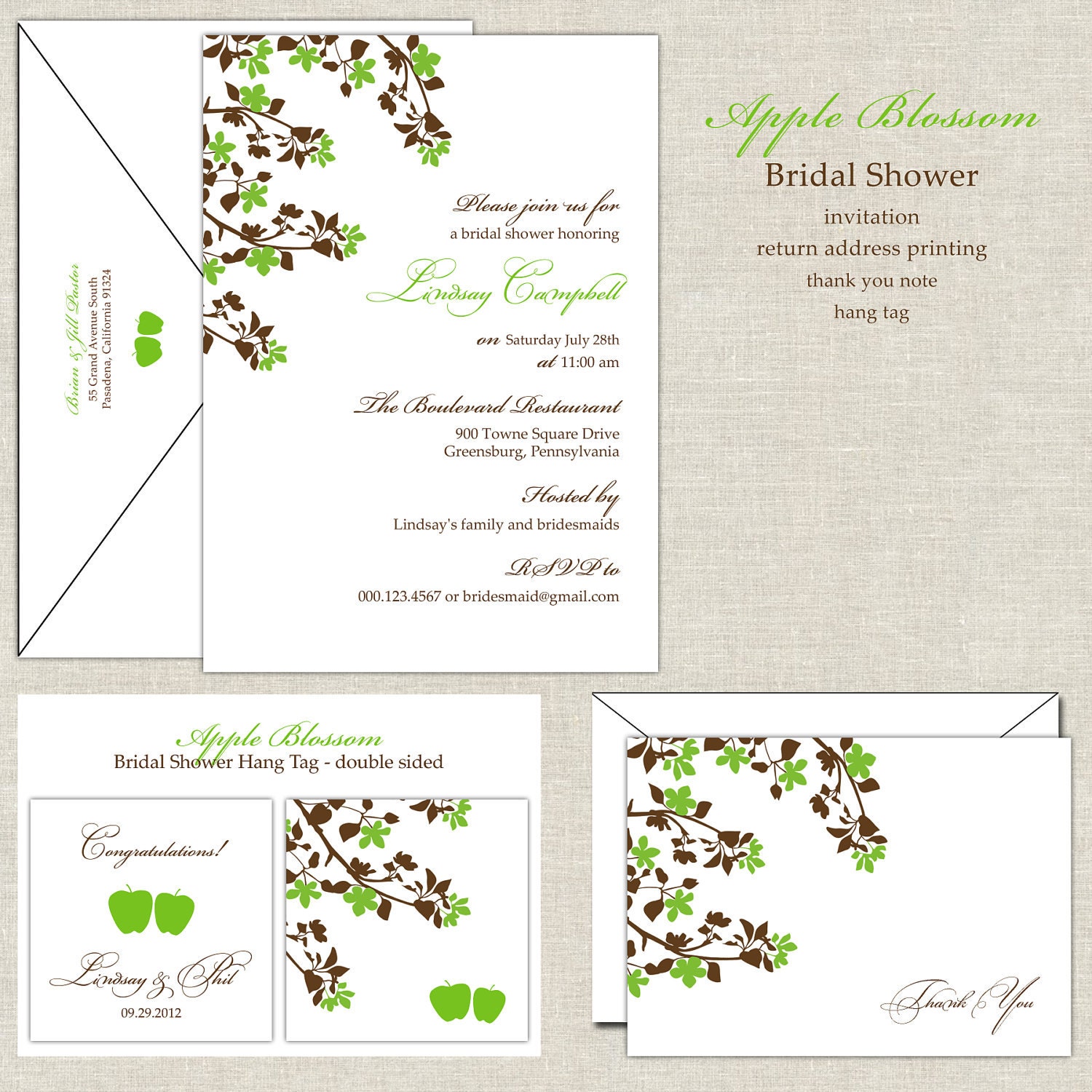 Apple Blossom Bridal Shower Invitation in Apple Green and Chocolate Brown Il_170x135