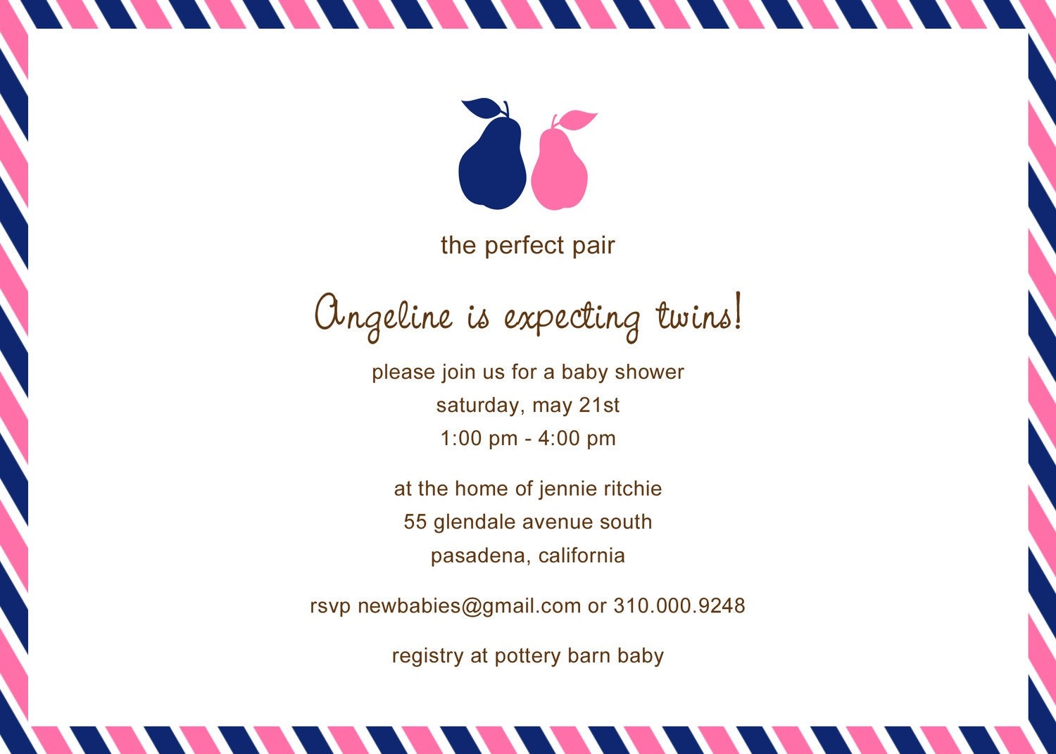 The Perfect Pair Boy Girl Twins Baby Shower Invitation in Navy & Fuchsia Il_570xn