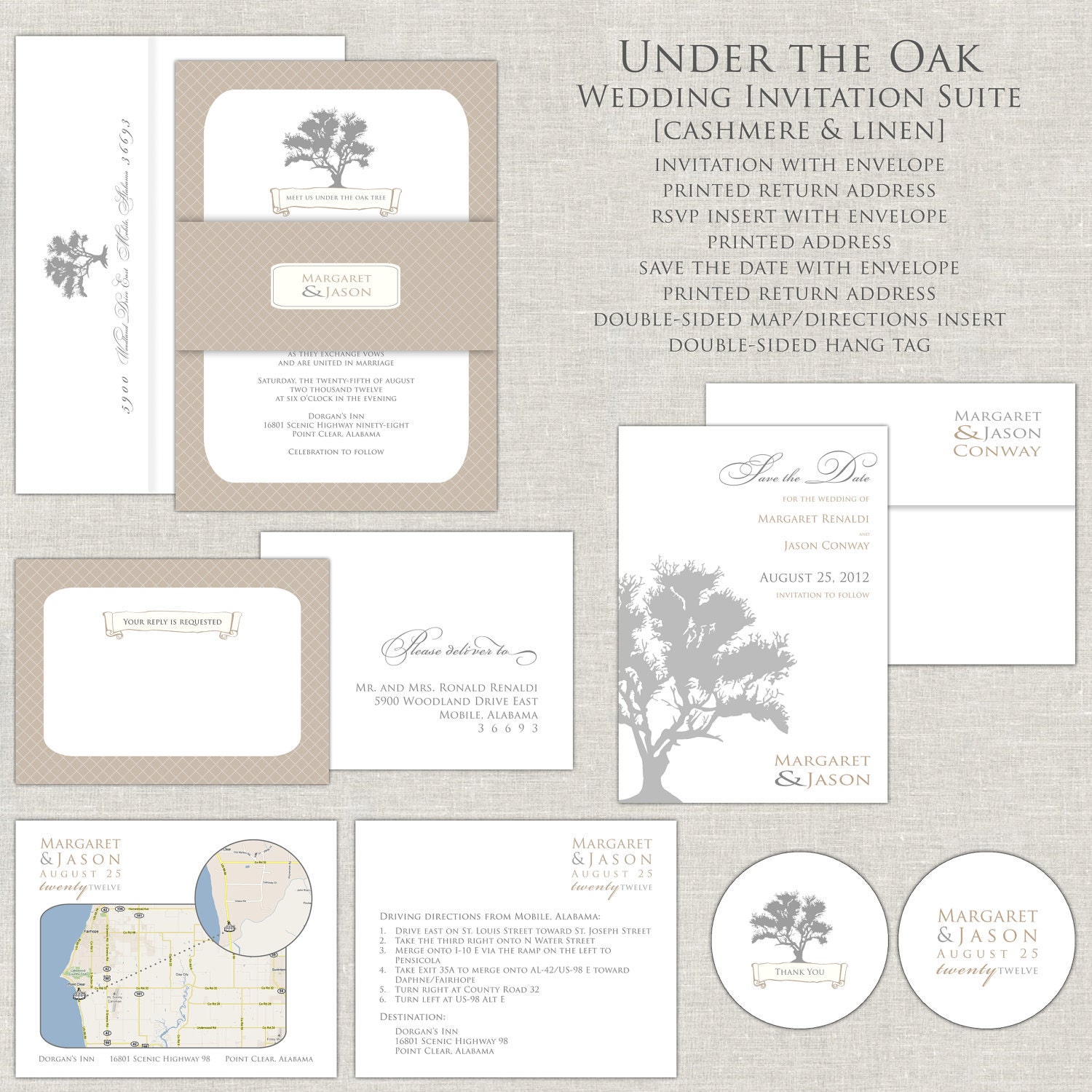 Oak Tree Wedding Invitation, Fall Wedding Invitations, Wedding Invites, Gray, Khaki, Belly Band, Modern Logo Monogram, Calligraphy Script Il_570xn