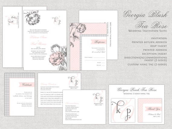 Blush Pink Wedding Invitations, Tea Rose Wedding Invitation, Wedding Invites, Romantic, Custom Monogram, Classic Il_570xn