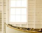 Nautical boat photograph 16x20 large wall art vintage boathouse gold white grey retro canoe fine art  summer decor cottage chic