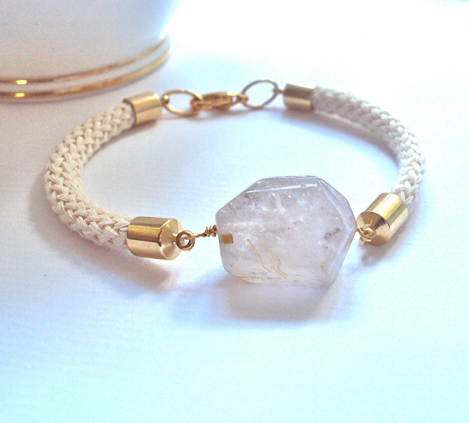 Rutilated Quartz Rope Nautical Natural Bracelet with gold detail