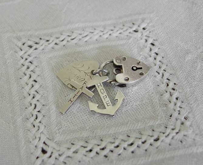 Victorian Hope Faith Charity & Love Padlock Solid Sterling Charm Pendant Heart Cross Anchor Wedding Day Precious Metal FREE Shipping