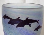 Coastal Cottage Glass Vase - OOAK - Signed - tt Beach Ocean Blue