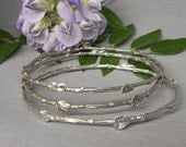 Twig and leaf bracelets bangle set sterling silver standard size