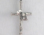 Twig cross necklace wildflower small sterling silver