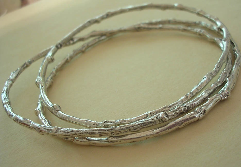 plus size twig bangle bracelet set sterling silver medium weight