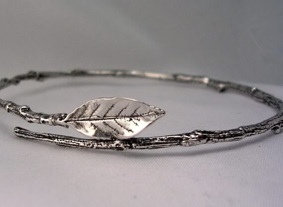 rose leaf bracelet twig bracelet large size bangle sterling silver