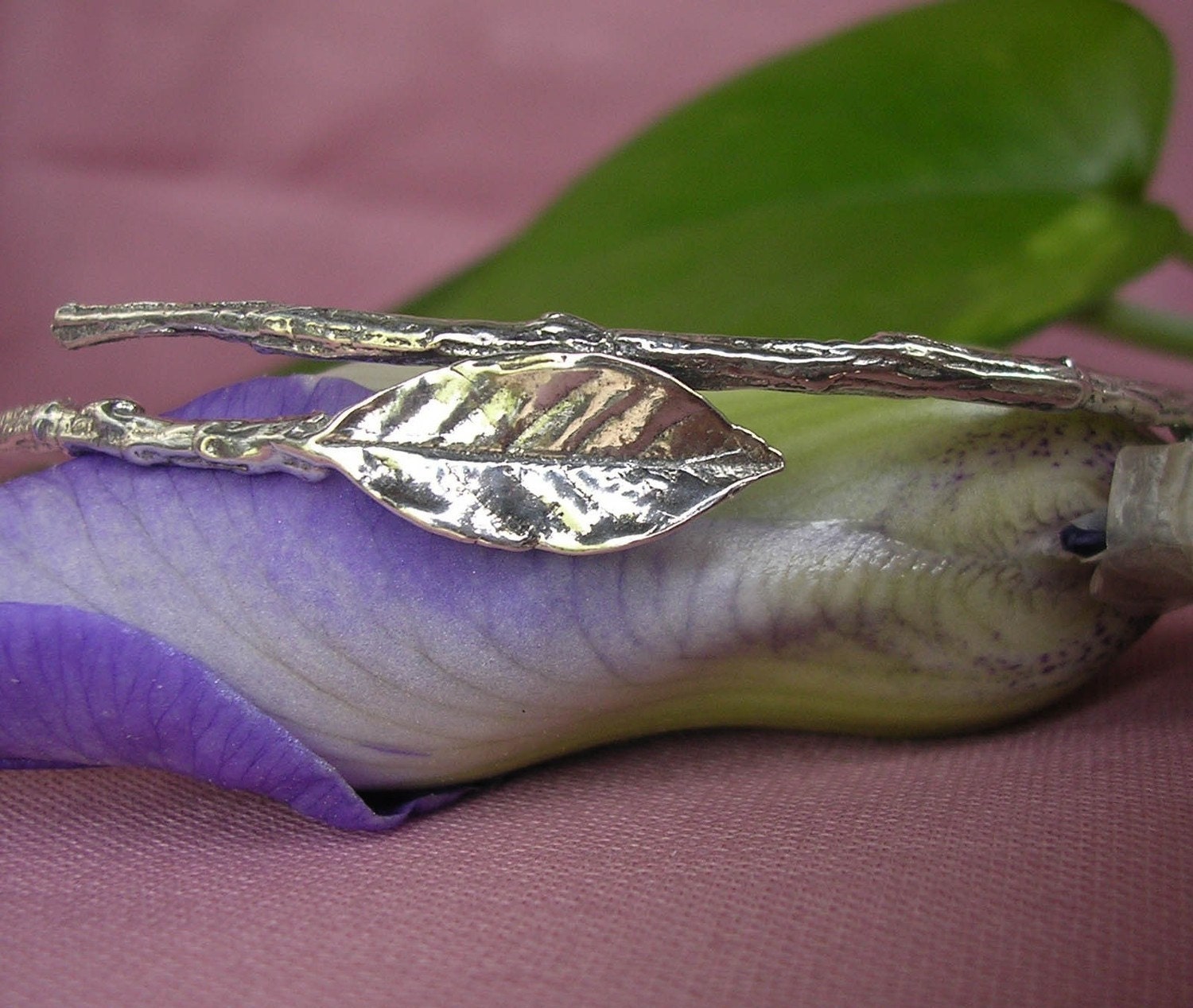 rose leaf bracelet twig bracelet large size bangle sterling silver