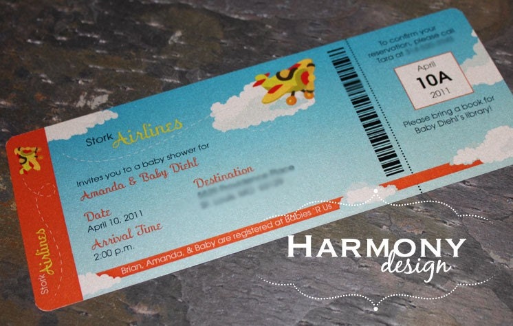 Airline Boarding Pass Shower Invitations - Set of 15