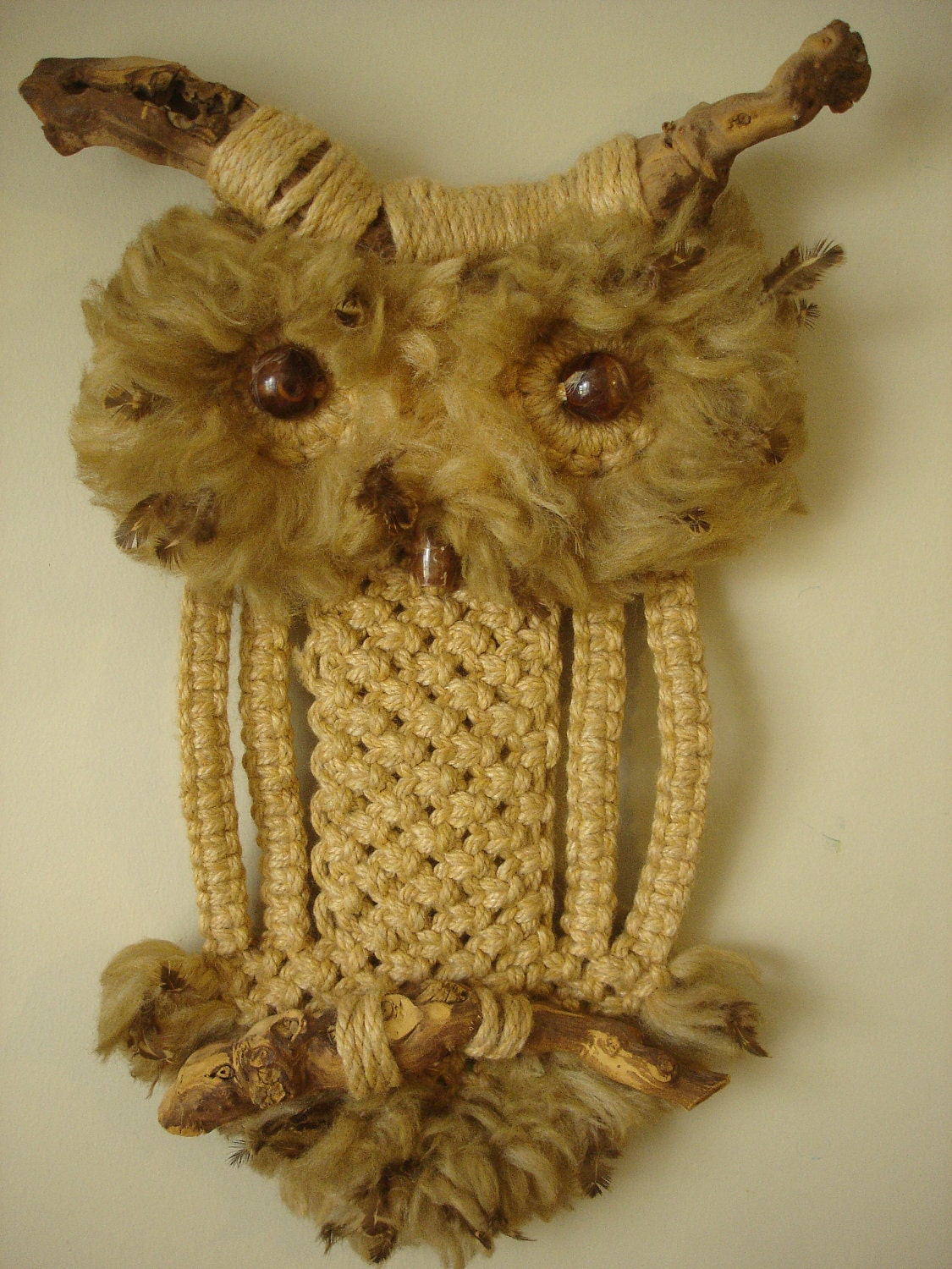 Vintage Macrame Horned Owl Retro Owls Wall Hanging by frootkake