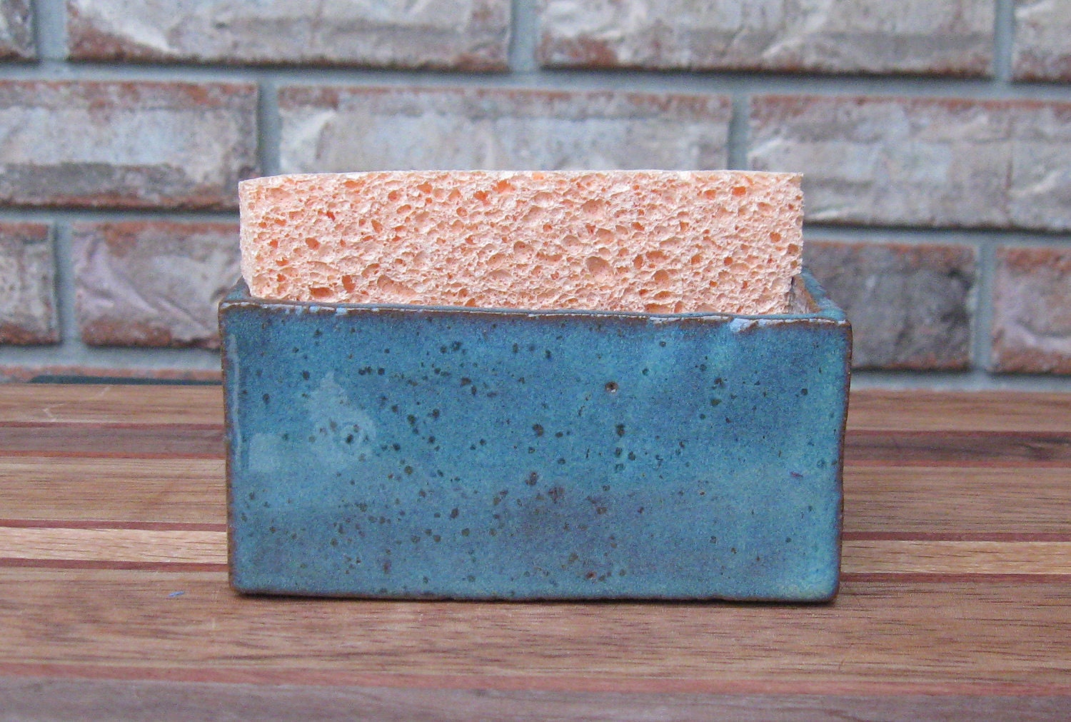 Handmade Rustic Kiwi Ceramic Sponge/Business Card Holder