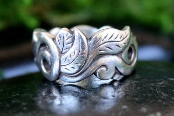 Serenity, Carved and Cast Sterling Ring, A Botanical Fantasy, Ready to Ship